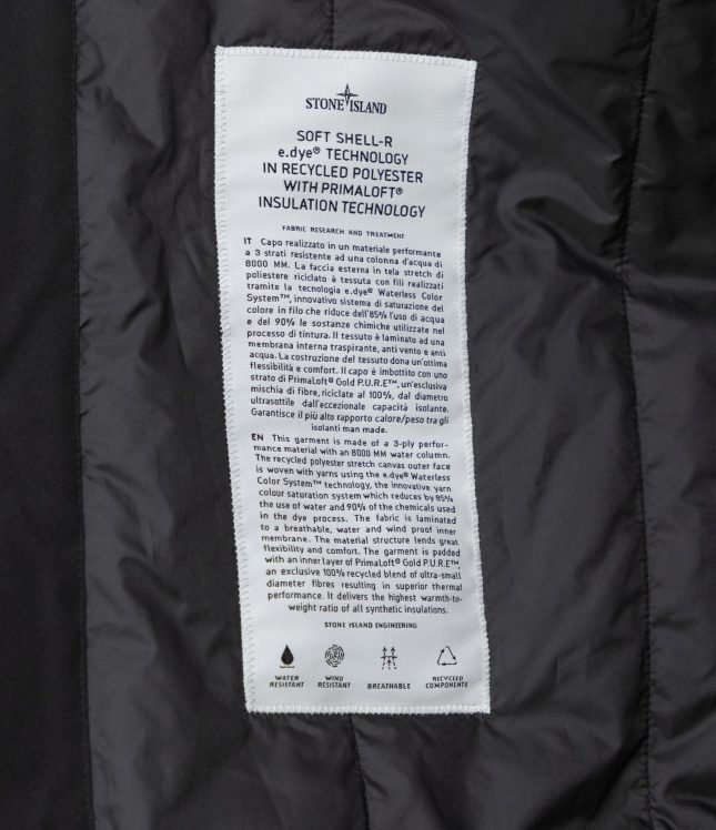 Чоловіча куртка STONE ISLAND SOFT SHELL-R e.dye® TECHNOLOGY WITH PRIMALOFT® INSULATION TECHNOLOGY 1541027 V0029, колір чорний | Ціна 35999 грн, фото 8