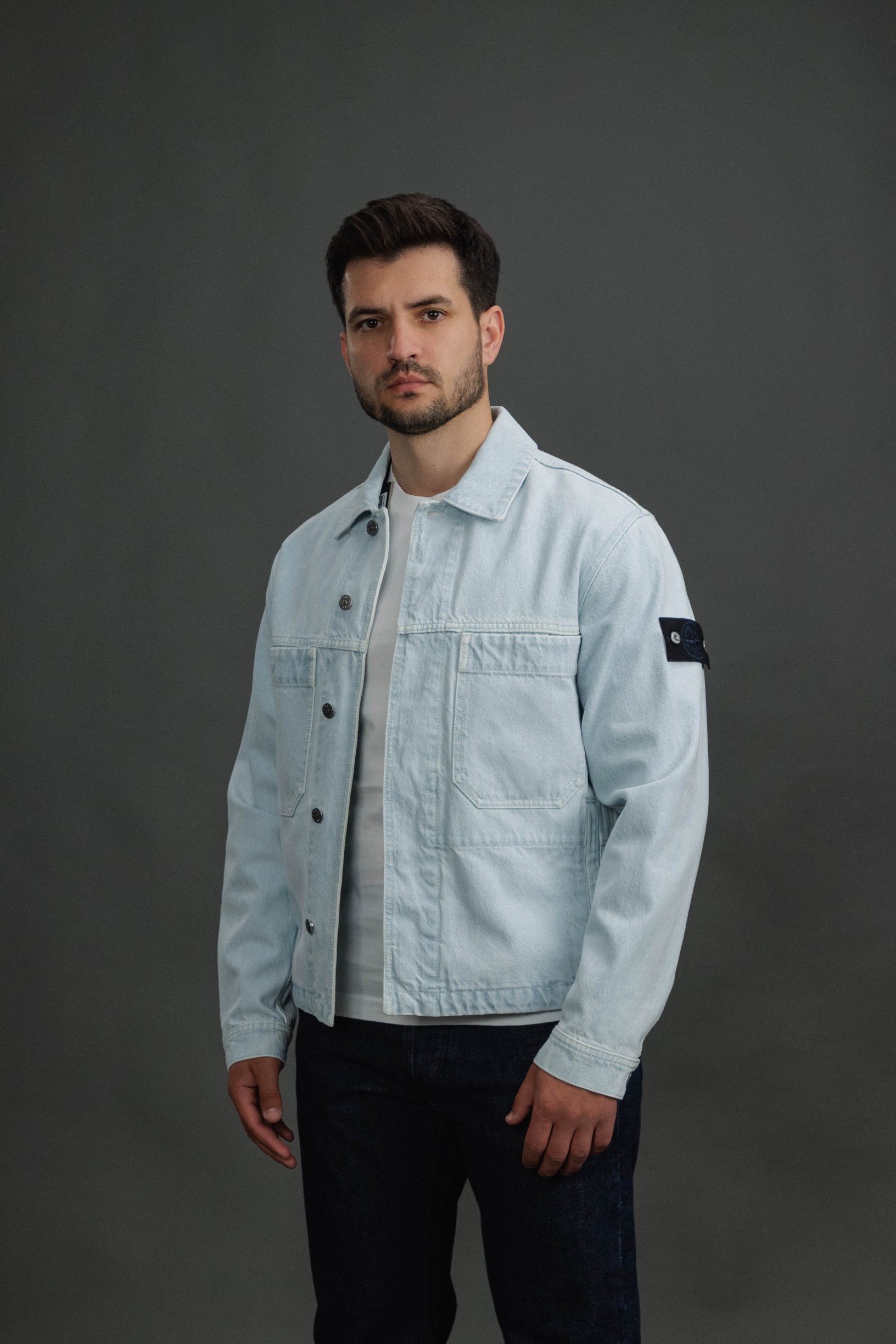 Чоловічий оверширт STONE ISLAND INDIGO DENIM-ULTRA BLEACHED 144100006-S00J7 VJ203, колір блакитний
