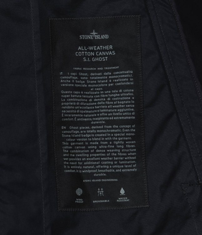Чоловіча куртка STONE ISLAND ALL-WEATHER COTTON CANVAS S.I. GHOST 154100037-S0F01 V0029, колір чорний | Ціна 62999 грн, фото 8